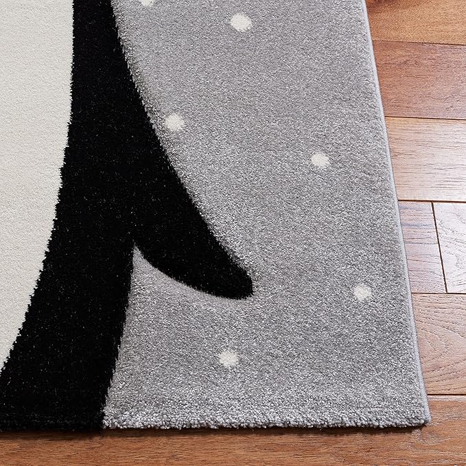 SAFAVIEH Carousel Kids Collection Area Rug - 4' Square, Light Grey & Black, Non-Shedding & Easy Care, Ideal for High Traffic Areas for Boys & Girls in Playroom, Nursery, Bedroom (CRK132F)