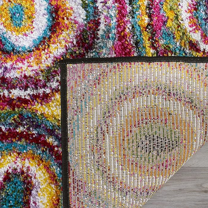 SAFAVIEH Fiesta Shag Collection 2'3" x 10' Multi FSG359M Modern Circles Abstract Non-Shedding Living Room Bedroom Dining Room Entryway Kids Runner Rug