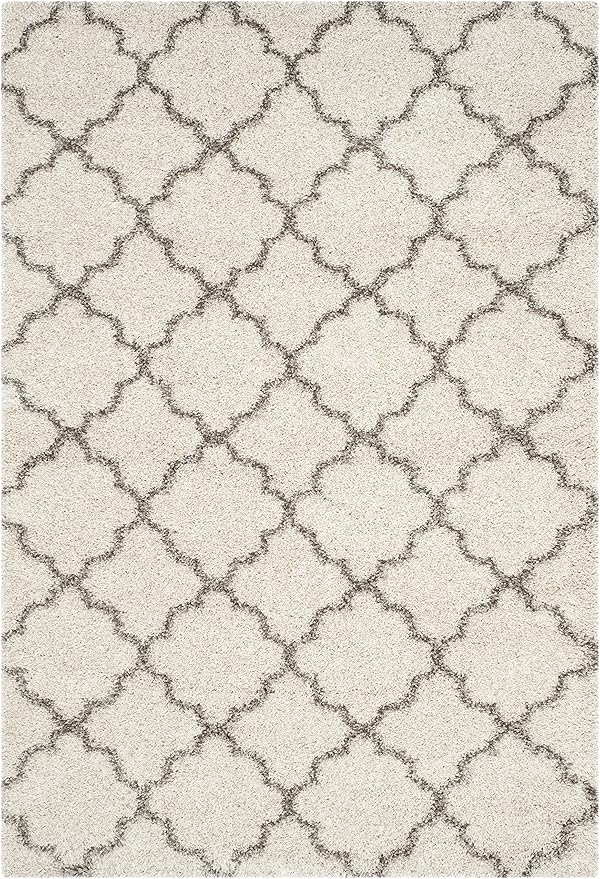 SAFAVIEH Hudson Shag Collection Area Rug - 9' x 12', Ivory & Grey, Moroccan Trellis Design, Non-Shedding & Easy Care, 2-inch Thick Ideal for High Traffic Areas in Living Room, Bedroom (SGH282A)
