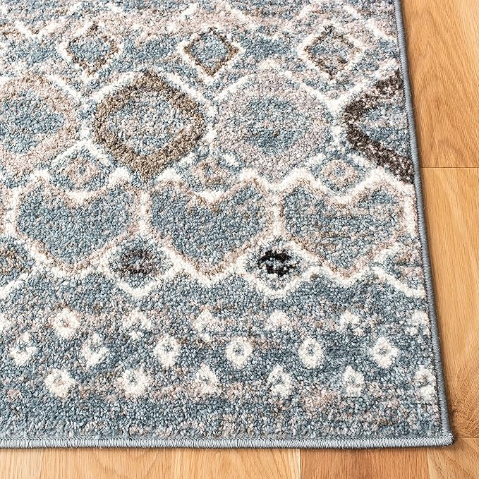 SAFAVIEH Amsterdam Collection Runner Rug - 2'3" x 8', Blue & Ivory, Moroccan Boho Design, Non-Shedding & Easy Care, Ideal for High Traffic Areas in Living Room, Bedroom (AMS108L)