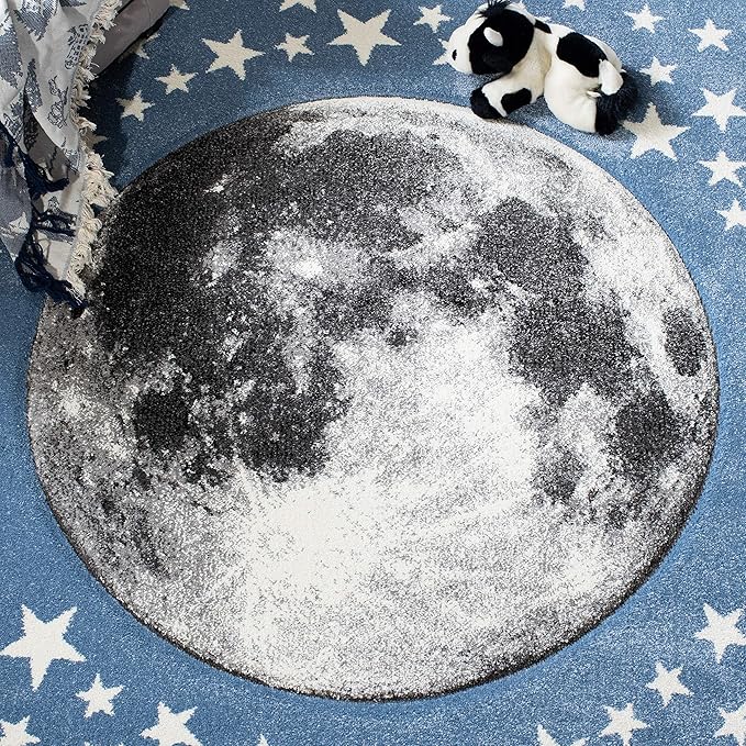 SAFAVIEH Carousel Kids Collection Area Rug - 8' x 10', Light Blue & Grey, Non-Shedding & Easy Care, Ideal for High Traffic Areas for Boys & Girls in Playroom, Nursery, Bedroom (CRK135L)
