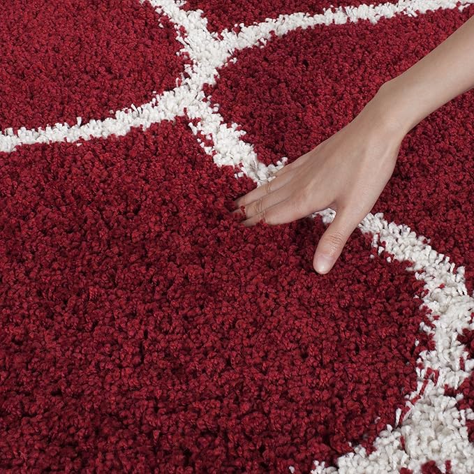 SAFAVIEH Hudson Shag Collection Accent Rug - 4' x 6', Red & Ivory, Trellis Design, Non-Shedding & Easy Care, 2-inch Thick Ideal for High Traffic Areas in Entryway, Living Room, Bedroom (SGH280R)