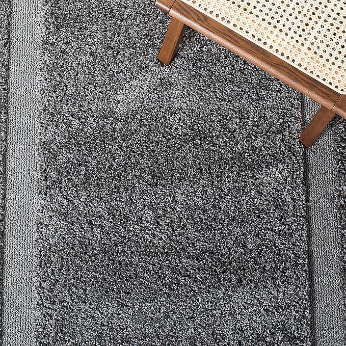 SAFAVIEH Florida Shag Collection Area Rug - 8' x 10', Grey & Grey, Border Design, Non-Shedding & Easy Care, 1.2-inch Thick Ideal for High Traffic Areas in Living Room, Bedroom (SG454-8080)