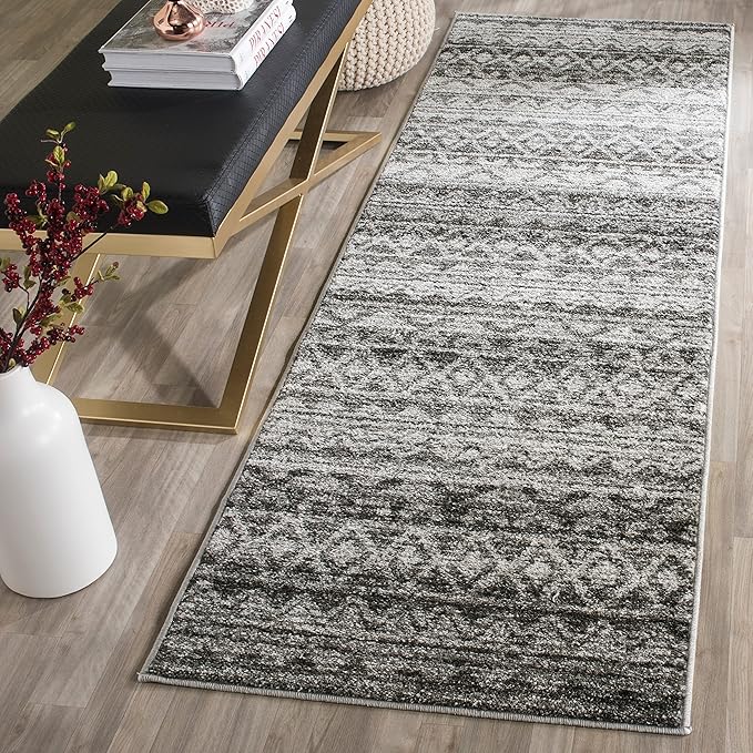 SAFAVIEH Adirondack Collection Runner Rug - 2'6" x 12', Ivory & Grey, Moroccan Boho Distressed Design, Non-Shedding & Easy Care, Ideal for High Traffic Areas in Living Room, Bedroom (ADR119B)
