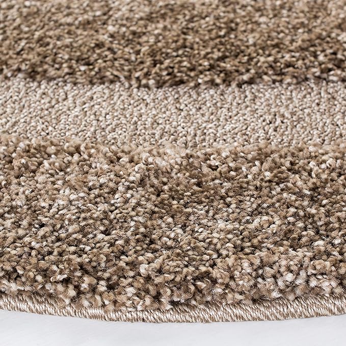 SAFAVIEH Florida Shag Collection Area Rug - 4' Round, Beige & Beige, Border Design, Non-Shedding & Easy Care, 1.2-inch Thick Ideal for High Traffic Areas in Living Room, Bedroom (SG454-1313)