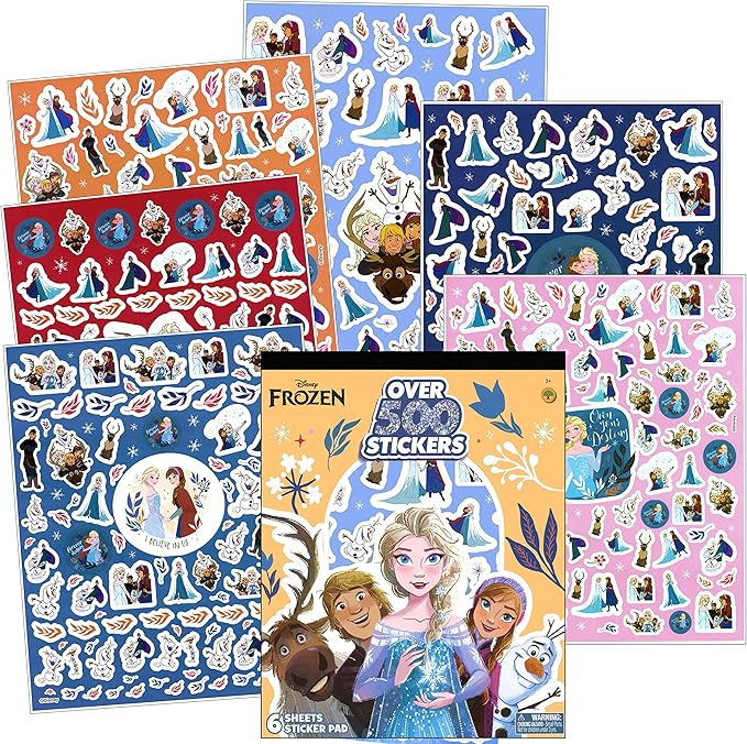 Disney Frozen Coloring Book with Stickers Set - Bundle Includes Disney Frozen Coloring Book, 500 Disney Frozen Stickers, 2-Sided Castle Door Hanger, Thank You Card Craft