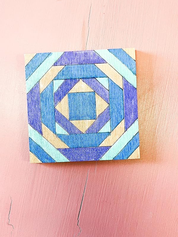 Set of 4 Mini Quilt Block Pattern, Wood Barn Star DIY Kits for Adults, Tiny Wall Hanging Do It Yourself Painting Craft Kit (Classic Pineapple)