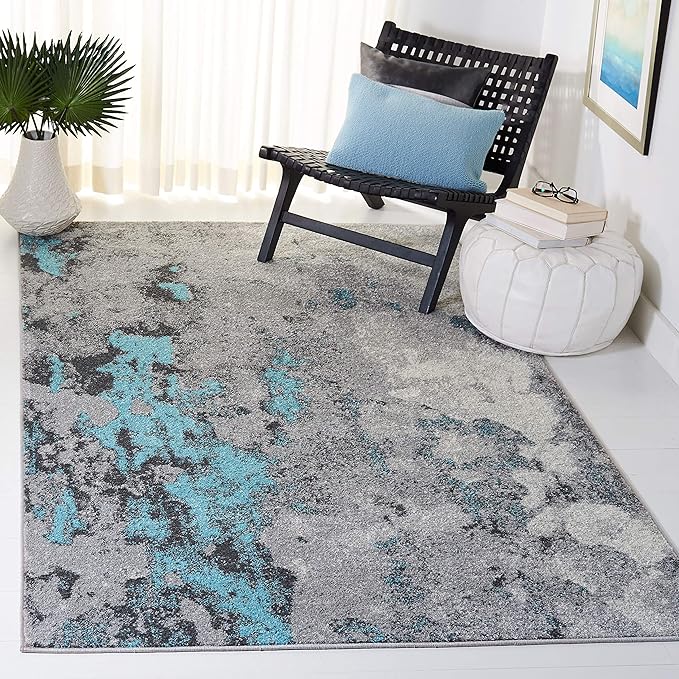 SAFAVIEH Adirondack Collection 4' Square Turquoise / Grey ADR134K Modern Abstract Non-Shedding Living Room Bedroom Accent Rug