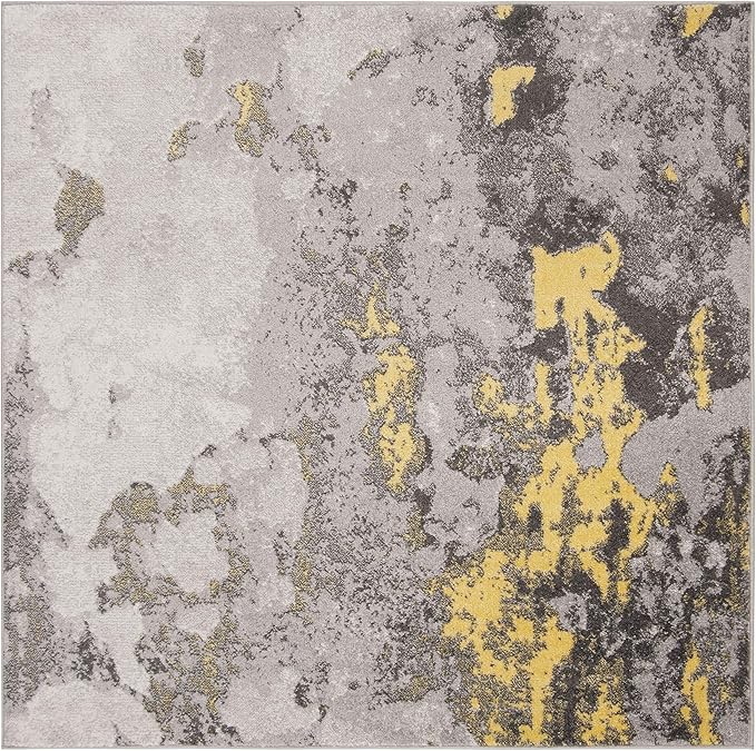 SAFAVIEH Adirondack Collection 12' Square Grey / Yellow ADR134H Modern Abstract Non-Shedding Living Room Bedroom Dining Home Office Area Rug
