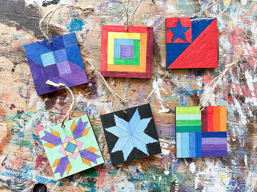 Unfinished Barn Quilt Square Wooden Sign, Country Decor Canvas Quilts Blocks (12 inches, Log Cabin)