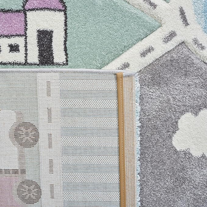 SAFAVIEH Carousel Kids Collection Area Rug - 8' x 10', Grey & Light Blue, Non-Shedding & Easy Care, Ideal for High Traffic Areas for Boys & Girls in Playroom, Nursery, Bedroom (CRK193F)