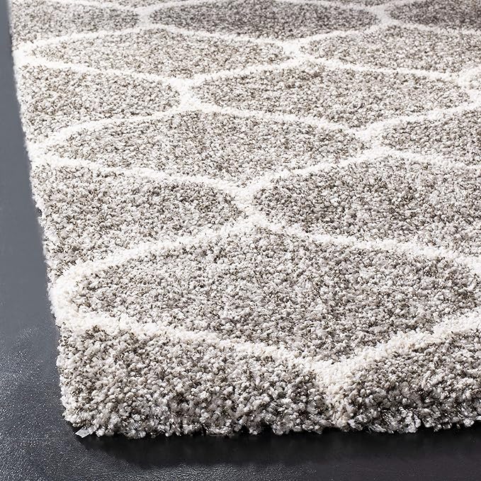 SAFAVIEH Hudson Shag Collection Runner Rug - 2'3" x 6', Grey & Ivory, Moroccan Trellis Design, Non-Shedding & Easy Care, 2-inch Thick Ideal for High Traffic Areas in Living Room, Bedroom (SGH280B)