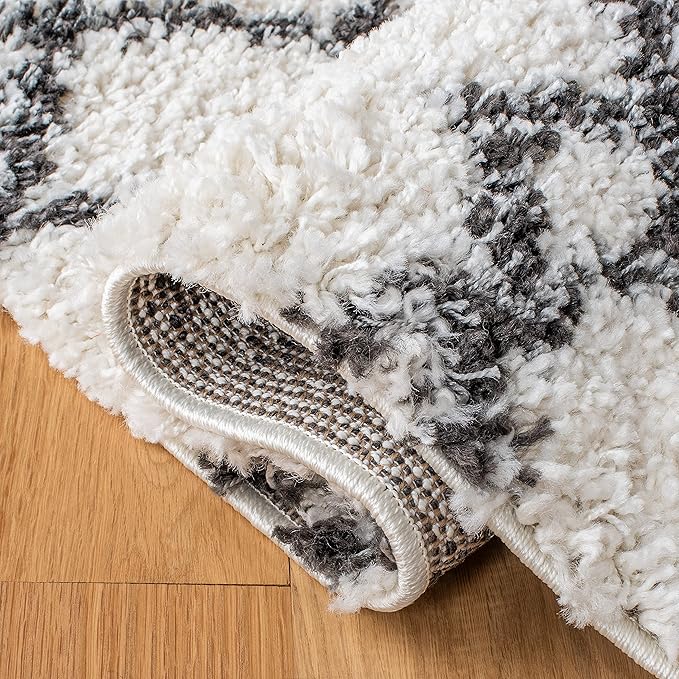 SAFAVIEH Arizona Shag Collection Runner Rug - 2'3" x 10', Ivory & Black, Moroccan Design, Non-Shedding & Easy Care, 1.6-inch Thick Ideal for High Traffic Areas in Living Room, Bedroom (ASG741Z)