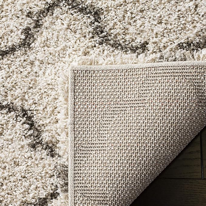 SAFAVIEH Hudson Shag Collection Runner Rug - 2'3" x 20', Ivory & Grey, Moroccan Trellis Design, Non-Shedding & Easy Care, 2-inch Thick Ideal for High Traffic Areas in Living Room, Bedroom (SGH282A)