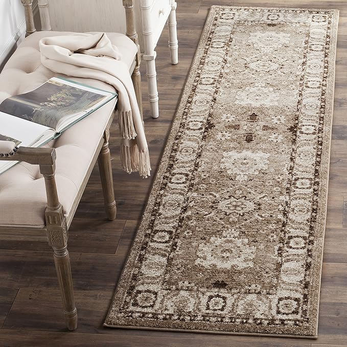 SAFAVIEH Vintage Hamadan Collection Runner Rug - 2'3" x 12', Taupe, Oriental Traditional Persian Design, Non-Shedding & Easy Care, Ideal for High Traffic Areas in Living Room, Bedroom (VTH214T)