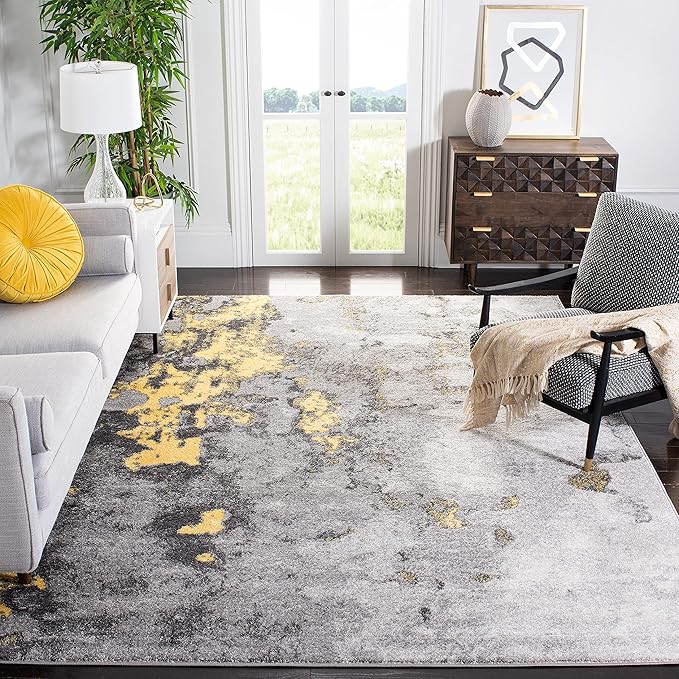 SAFAVIEH Adirondack Collection 12' Square Grey / Yellow ADR134H Modern Abstract Non-Shedding Living Room Bedroom Dining Home Office Area Rug