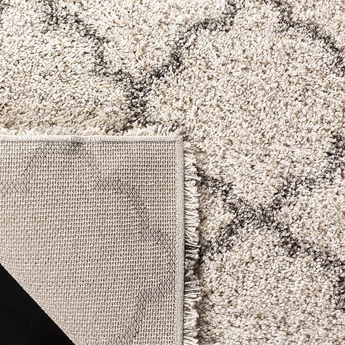 SAFAVIEH Hudson Shag Collection Area Rug - 6' x 9', Ivory & Grey, Moroccan Trellis Design, Non-Shedding & Easy Care, 2-inch Thick Ideal for High Traffic Areas in Living Room, Bedroom (SGH282A)