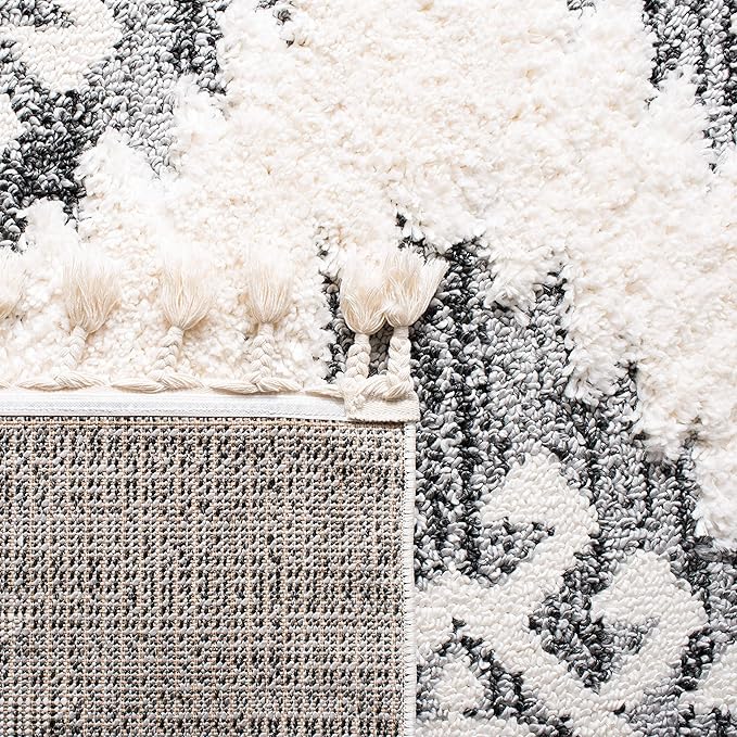 SAFAVIEH Moroccan Tassel Shag Collection Runner Rug - 2'3" x 14', Ivory & Grey, Boho Design, Non-Shedding & Easy Care, 2-inch Thick Ideal for High Traffic Areas in Living Room, Bedroom (MTS652F)
