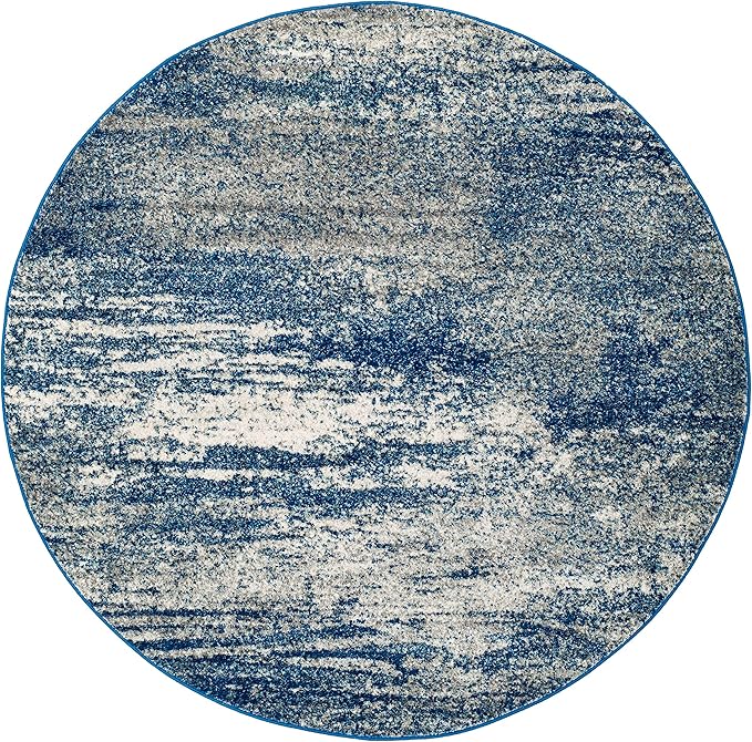 SAFAVIEH Evoke Collection 6'7" Round Navy/Ivory EVK272A Modern Abstract Non-Shedding Dining Room Entryway Foyer Living Room Bedroom Area Rug