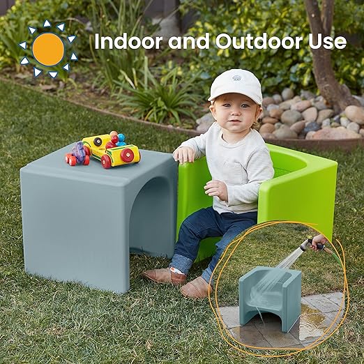 ECR4Kids Tri-Me 3-In-1 Cube Chair, Kids Furniture, Powder Blue