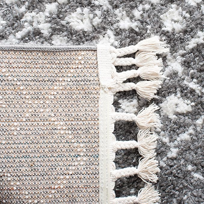 SAFAVIEH Berber Fringe Shag Collection Runner Rug - 2'2" x 14', Grey & Ivory, Moroccan Design, Non-Shedding & Easy Care, 1.2-inch Thick Ideal for High Traffic Areas in Living Room, Bedroom (BFG516F)