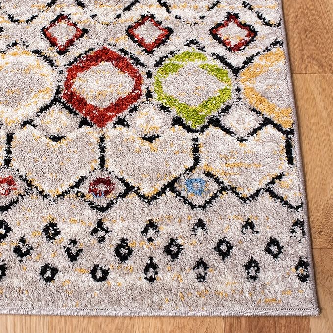 SAFAVIEH Amsterdam Collection Runner Rug - 2'3" x 18', Light Grey & Multi, Moroccan Boho Design, Non-Shedding & Easy Care, Ideal for High Traffic Areas in Living Room, Bedroom (AMS108G)