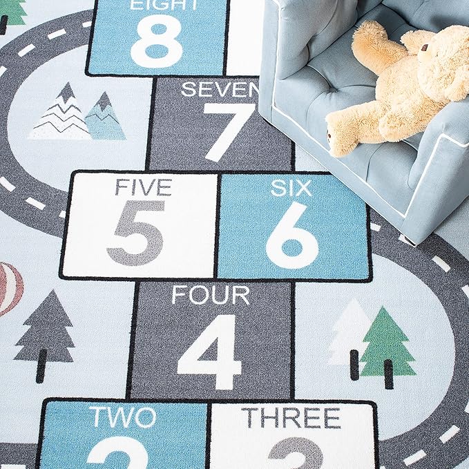 SAFAVIEH Kids Playhouse Collection Area Rug - 7'9" x 10', Grey & Blue, Non-Shedding Machine Washable & Slip Resistant Ideal for High Traffic Areas for Boys & Girls in Playroom, Bedroom (KPH226F)
