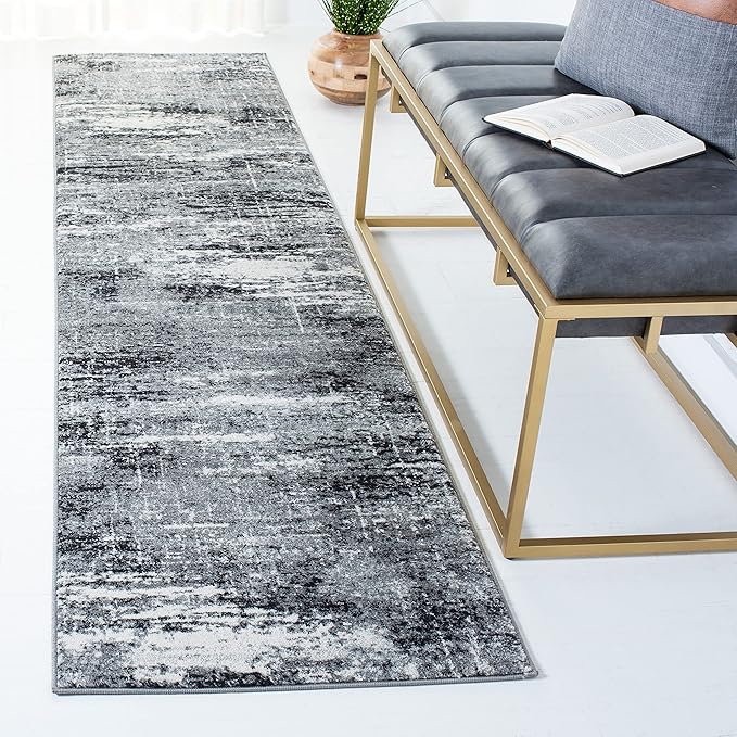 SAFAVIEH Evoke Collection 2'2" x 7' Ivory/Dark Grey EVK272G Modern Abstract Non-Shedding Entryway Foyer Living Room Bedroom Kitchen Runner Rug
