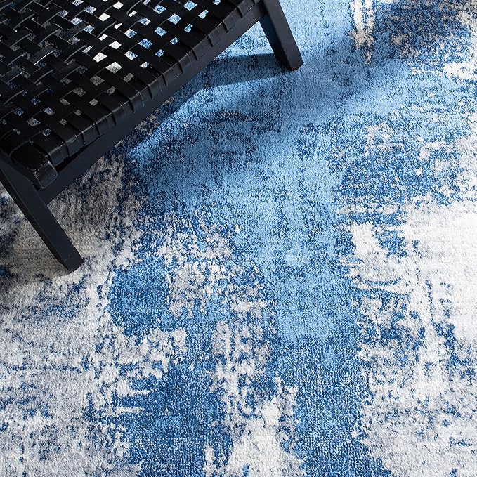 SAFAVIEH Jasper Collection Runner Rug - 2' x 8', Blue & Ivory, Modern Abstract Design, Non-Shedding & Easy Care, Ideal for High Traffic Areas in Living Room, Bedroom (JSP101M)