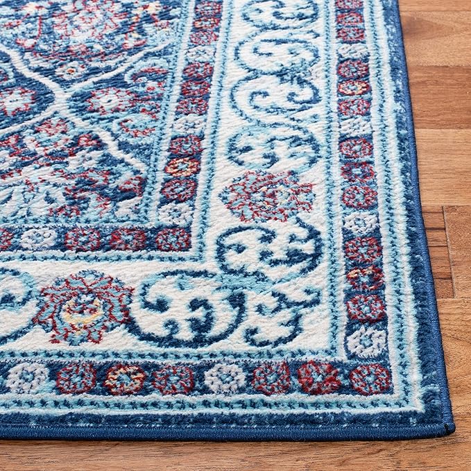 SAFAVIEH Brentwood Collection 6'7" Square Navy / Red BNT870N Oriental Damask Trellis Non-Shedding Living Room Bedroom Area Rug
