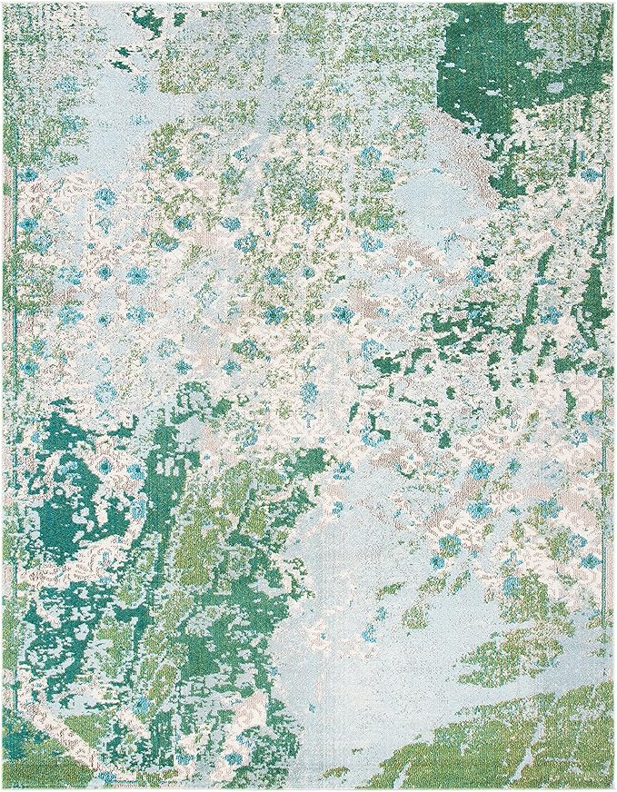 SAFAVIEH Madison Collection Area Rug - 6' x 9', Green & Blue, Modern Abstract Design, Non-Shedding & Easy Care, Ideal for High Traffic Areas in Living Room, Bedroom (MAD499X)