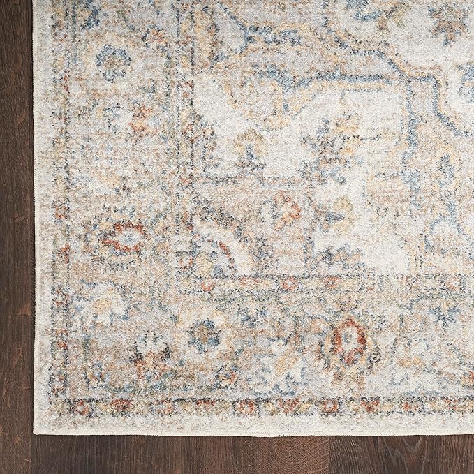Nourison Astra Machine Washable Traditional Grey/Multi 2'2" x 12' Area Rug, Easy Cleaning, Non Shedding, Bed Room, Living Room, Dining Room, Kitchen (2x12)