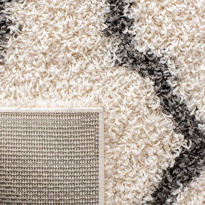 SAFAVIEH Dallas Shag Collection 2'3" x 6' Ivory / Dark Grey SGDS257H Trellis Non-Shedding Living Room Bedroom Dining Room Entryway Plush 1.5-inch Thick Runner Rug