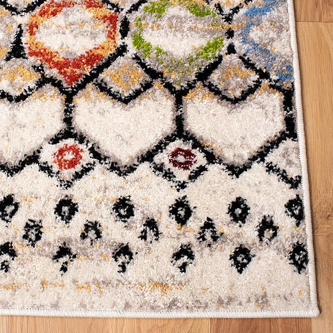 SAFAVIEH Amsterdam Collection Runner Rug - 2'3" x 8', Ivory & Multi, Moroccan Boho Design, Non-Shedding & Easy Care, Ideal for High Traffic Areas in Living Room, Bedroom (AMS108K)