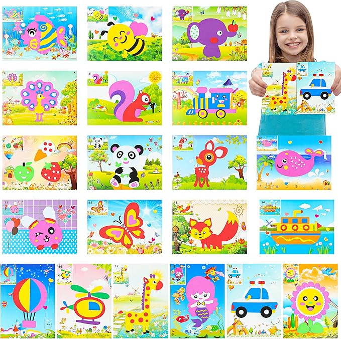 MALLMALL6 20Pcs Mosaic Sticker Art Kits for Kids Toddler Unisex