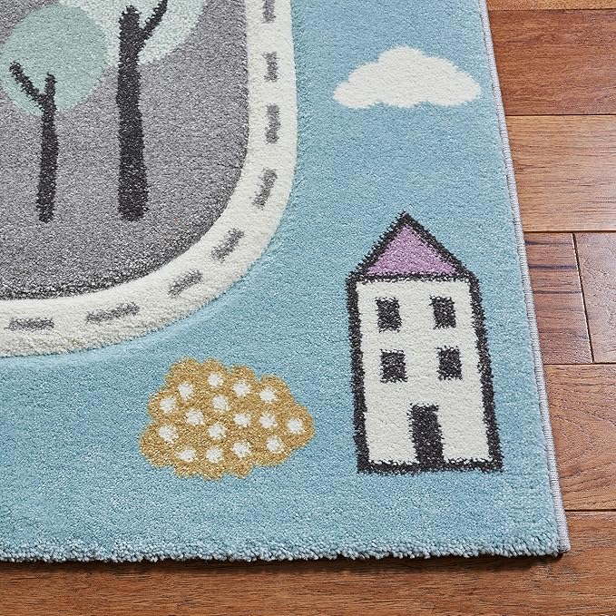 SAFAVIEH Carousel Kids Collection Area Rug - 9' x 12', Grey & Light Blue, Non-Shedding & Easy Care, Ideal for High Traffic Areas for Boys & Girls in Playroom, Nursery, Bedroom (CRK193F)