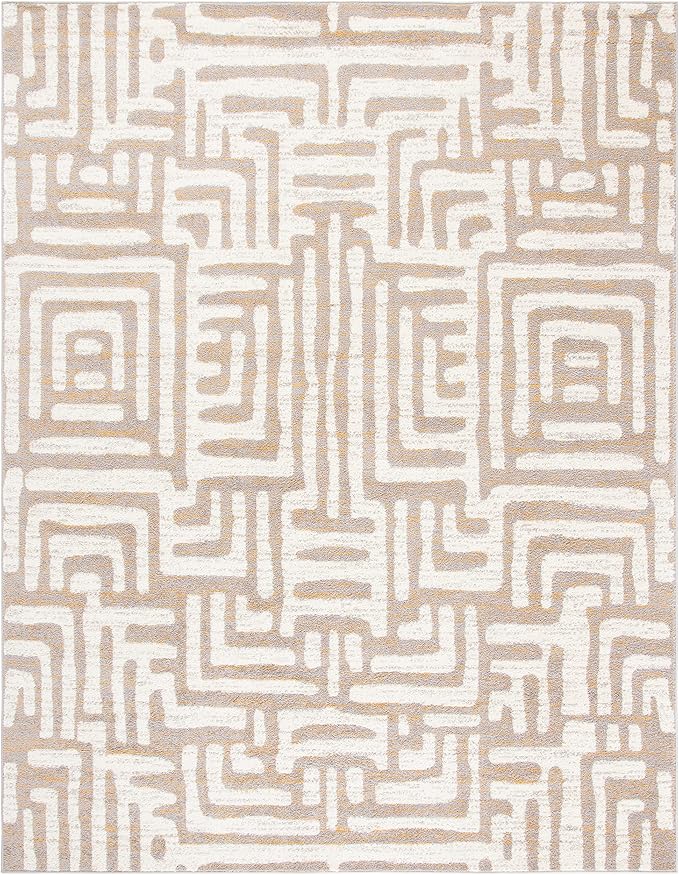SAFAVIEH Amsterdam Collection Area Rug - 8' x 10', Ivory & Mauve, Modern Abstract Design, Non-Shedding & Easy Care, Ideal for High Traffic Areas in Living Room, Bedroom (AMS106A)