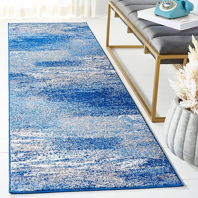 SAFAVIEH Adirondack Collection Runner Rug - 2'6" x 18', Silver & Blue, Modern Abstract Design, Non-Shedding & Easy Care, Ideal for High Traffic Areas in Living Room, Bedroom (ADR112F)