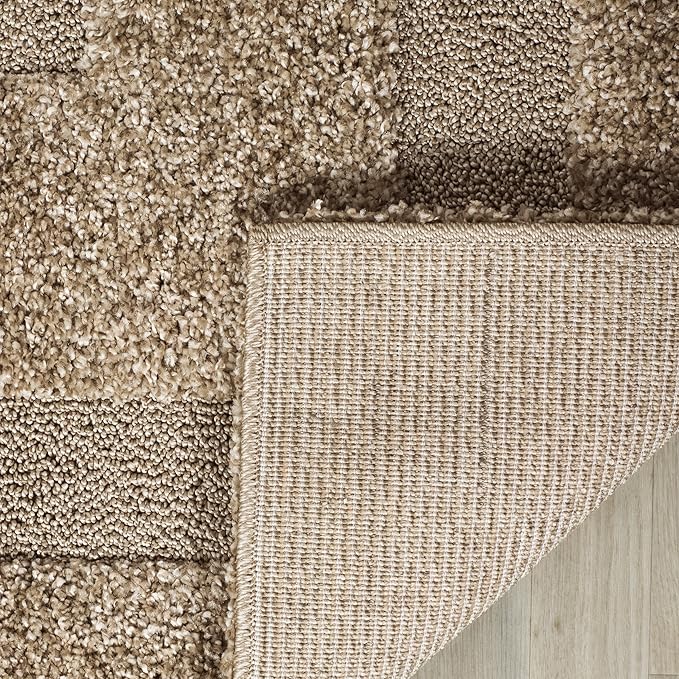 SAFAVIEH Florida Shag Collection Area Rug - 6'7" Square, Beige & Beige, Border Design, Non-Shedding & Easy Care, 1.2-inch Thick Ideal for High Traffic Areas in Living Room, Bedroom (SG454-1313)