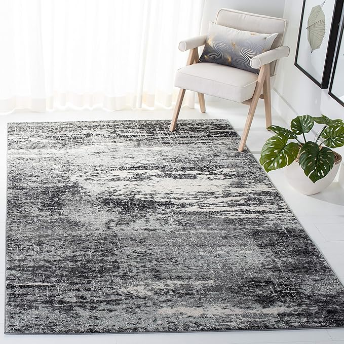 SAFAVIEH Evoke Collection 6'7" x 9' Ivory / Dark Grey EVK272G Modern Abstract Non-Shedding Living Room Bedroom Dining Home Office Area Rug