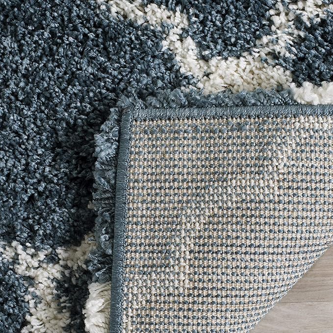 SAFAVIEH Hudson Shag Collection Runner Rug - 2'3" x 14', Slate Blue & Ivory, Trellis Design, Non-Shedding & Easy Care, 2-inch Thick Ideal for High Traffic Areas in Living Room, Bedroom (SGH282L)