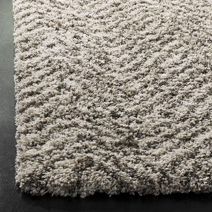 SAFAVIEH Hudson Shag Collection Runner Rug - 2'3" x 8', Ivory & Grey, Chevron Design, Non-Shedding & Easy Care, 2-inch Thick Ideal for High Traffic Areas in Living Room, Bedroom (SGH375A)