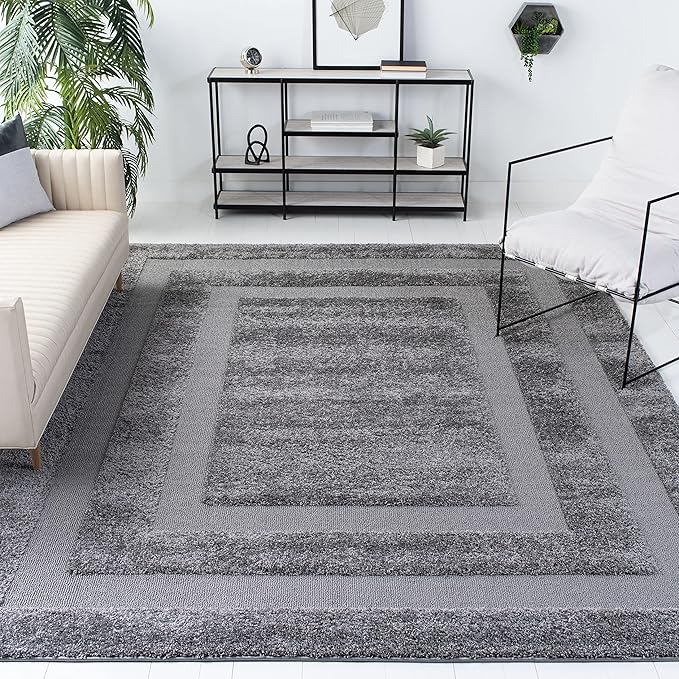 SAFAVIEH Florida Shag Collection 5' Square Grey/Grey SG454 Border Non-Shedding Living Room Bedroom Dining Room Entryway Plush 1.2-inch Thick Area Rug