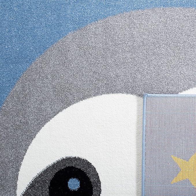 SAFAVIEH Carousel Kids Collection Area Rug - 4' Round, Blue & Grey, Sloth Design, Non-Shedding & Easy Care, Ideal for High Traffic Areas for Boys & Girls in Playroom, Nursery, Bedroom (CRK140M)
