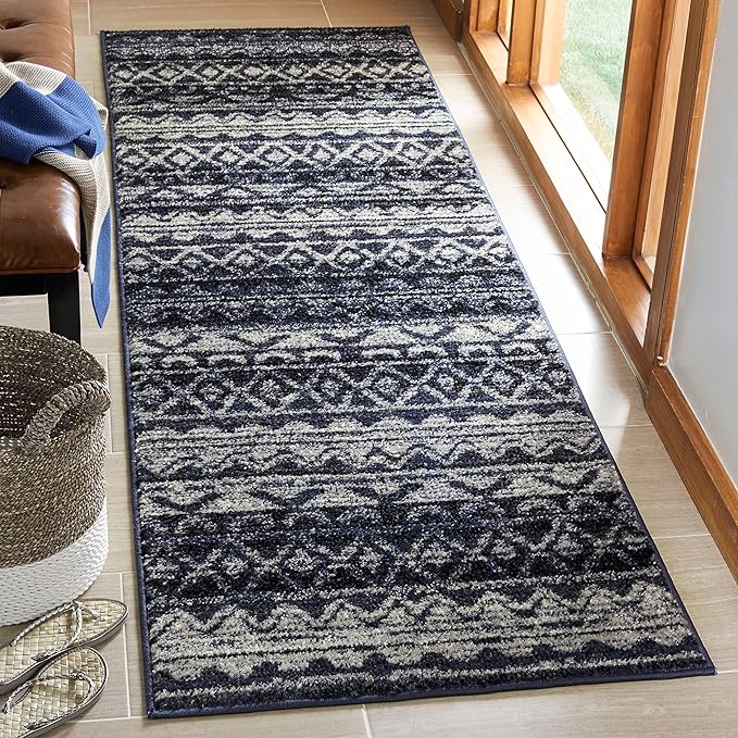 SAFAVIEH Adirondack Collection Runner Rug - 2'6" x 12', Ivory & Silver, Moroccan Boho Distressed Design, Non-Shedding & Easy Care, Ideal for High Traffic Areas in Living Room, Bedroom (ADR119A)