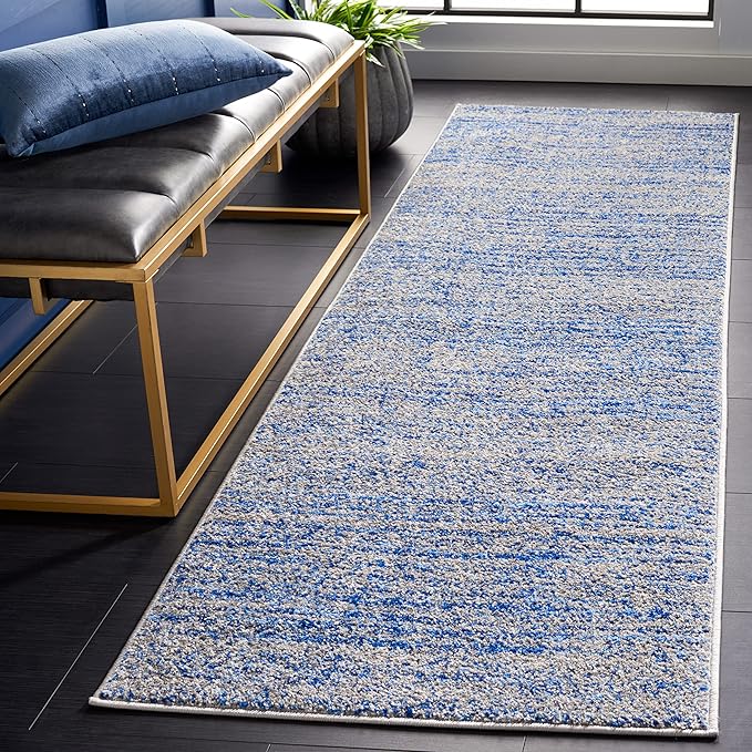 SAFAVIEH Adirondack Collection Runner Rug - 2'6" x 18', Blue & Silver, Modern Abstract Design, Non-Shedding & Easy Care, Ideal for High Traffic Areas in Living Room, Bedroom (ADR117D)