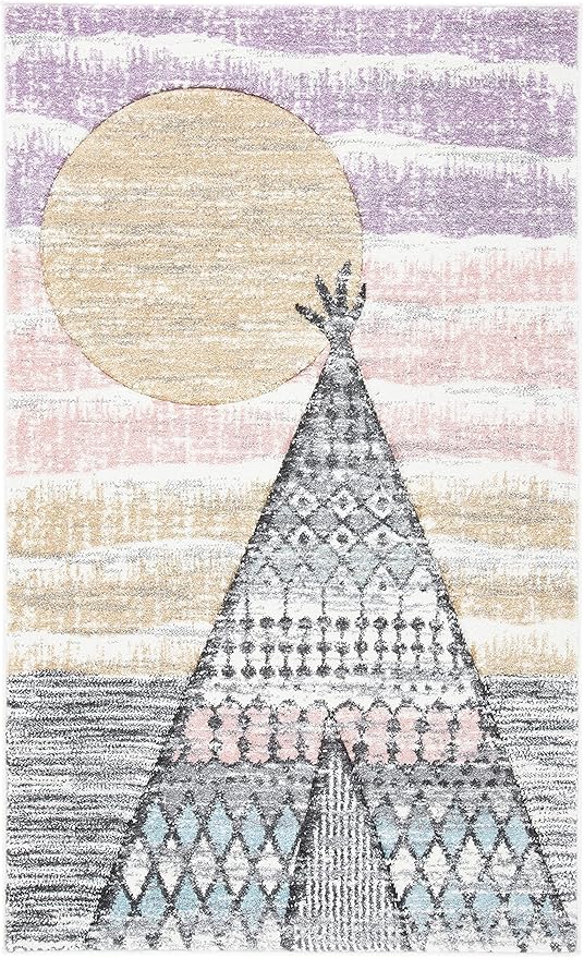 SAFAVIEH Carousel Kids Collection Accent Rug - 2' x 3', Grey & Pink, Boho Design, Non-Shedding & Easy Care, Ideal for High Traffic Areas for Boys & Girls in Playroom, Nursery, Bedroom (CRK117F)