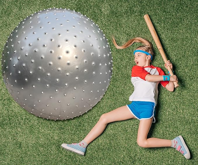 Large Sensory Massage Ball for Kids, 33.5" 85CM Bouncy Exercise Ball, Big Inflatable Ball with Tactile Spikes, Outdoor Ball Pool Ball Yoga Ball, Large Beach Ball (1 SET GREY BALL)