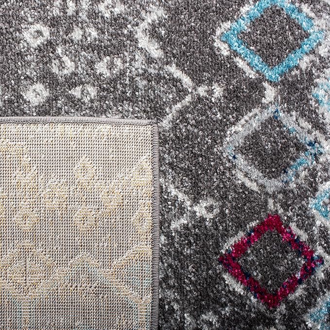 SAFAVIEH Amsterdam Collection Runner Rug - 2'3" x 8', Dark Grey & Ivory, Moroccan Boho Design, Non-Shedding & Easy Care, Ideal for High Traffic Areas in Living Room, Bedroom (AMS108H)