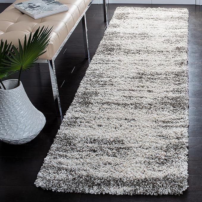 SAFAVIEH Hudson Shag Collection Runner Rug - 2'3" x 10', Ivory & Grey, Abstract Design, Non-Shedding & Easy Care, 2-inch Thick Ideal for High Traffic Areas in Living Room, Bedroom (SGH203A)